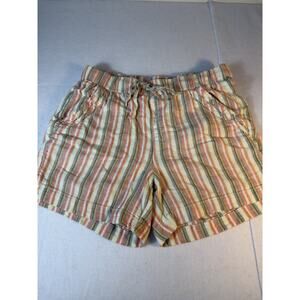 Briggs Linen Blend Striped Shorts Womens M Elastic Waist Boho Casual